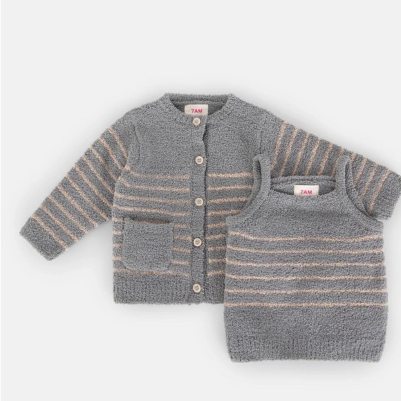 Other - Grey Fuzzy Camisole & Cardigan Set - Cozy Langonlook 6-9 Months Comfy Soft Chic